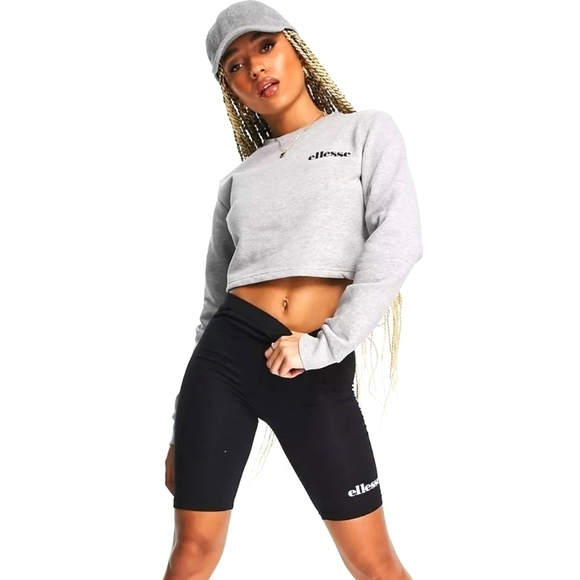 Ellesse Cropped Sweater and Shorts Co-Ord Set in Gray and Black Size 12 NWT - Picture 1 of 7